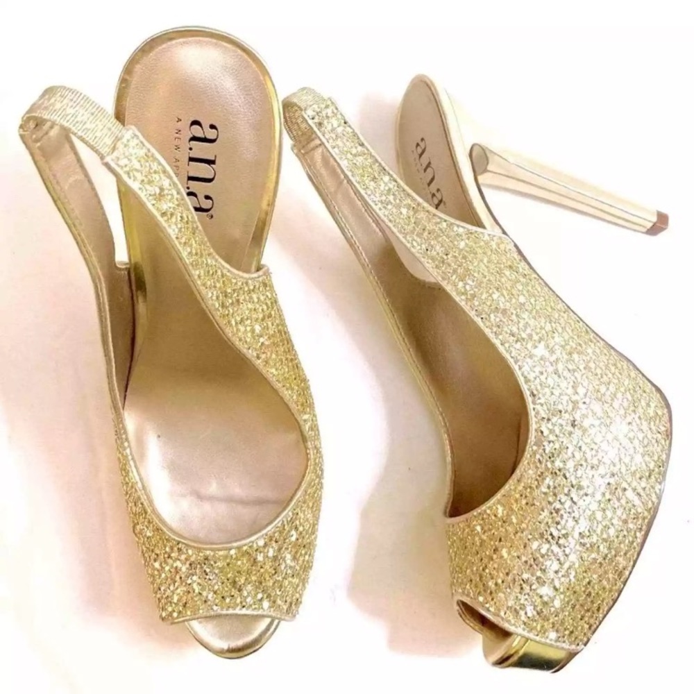 ANA gold peep toe pumps with tons of SPARKLE!!